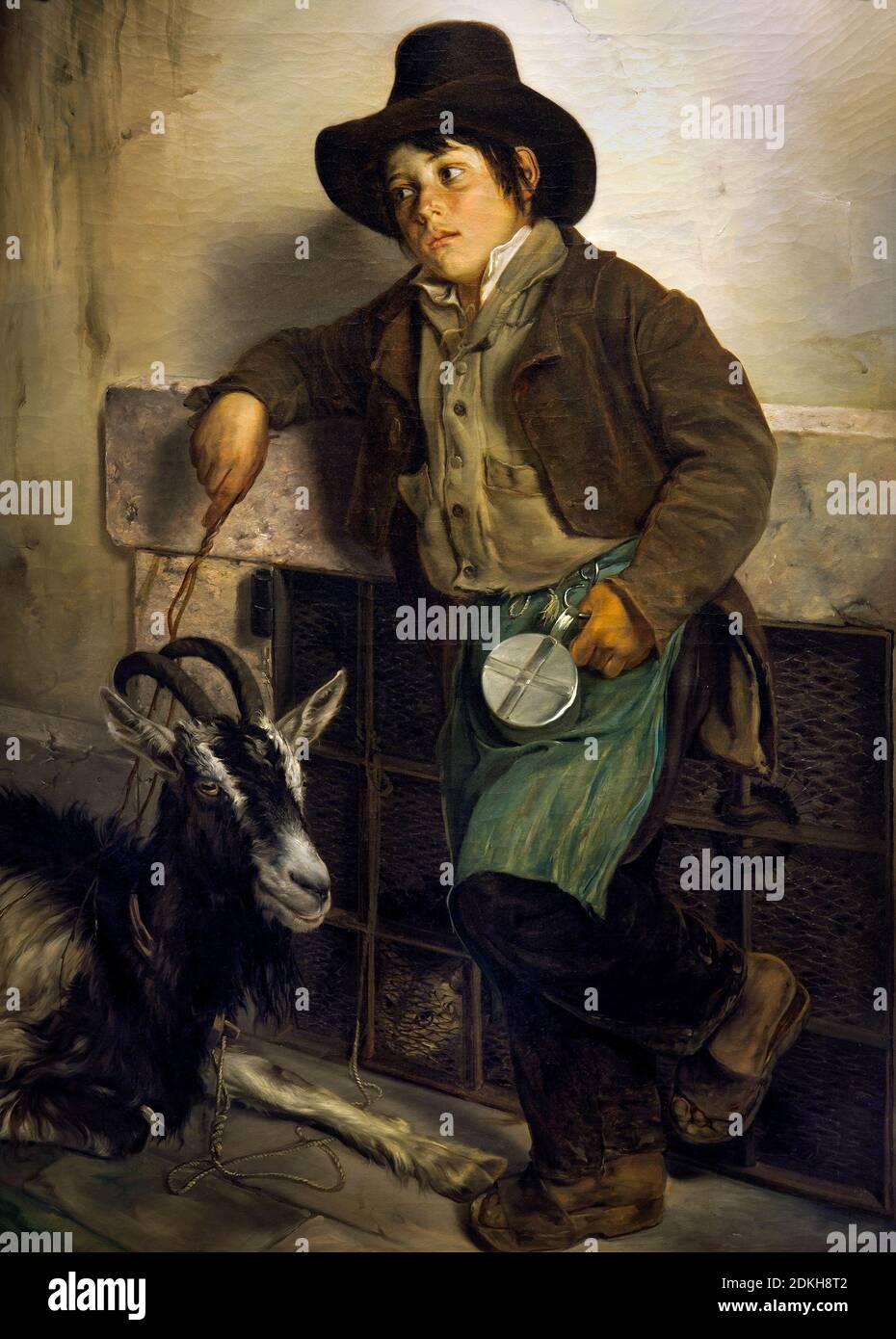 Giuseppe Molteni. 1800-1867. Ein Milchverkäufer Junge mit einer Ziege. Ca. 1837 Öl auf Leinwand cm 125 x 88. Stockfoto