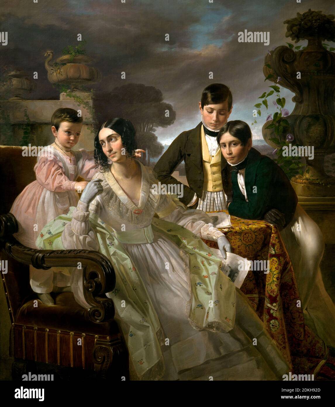 Kunst, Giuseppe Molteni, 1800-1867, Titel des Werkes, Familienportrait, Giacomina Faà di Bruno mit seinem Sohn Ludovico, Lorenzo und Costanza Trotti Bentiv Stockfoto