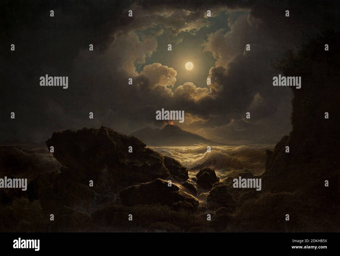 Joseph Rebell. 1787-1828. Sturm im Mondlicht im Golf von Neapel. 1822. Öl auf Leinwand. 79 x 115 cm. Stockfoto