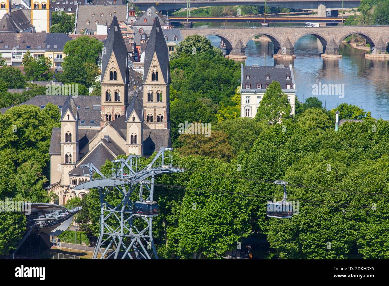 Old town with St. Kastor Basilica, view from Ehrenbreitstein Fortress, Koblenz, Rhineland-Palatinate, Germany, Europe Stockfoto