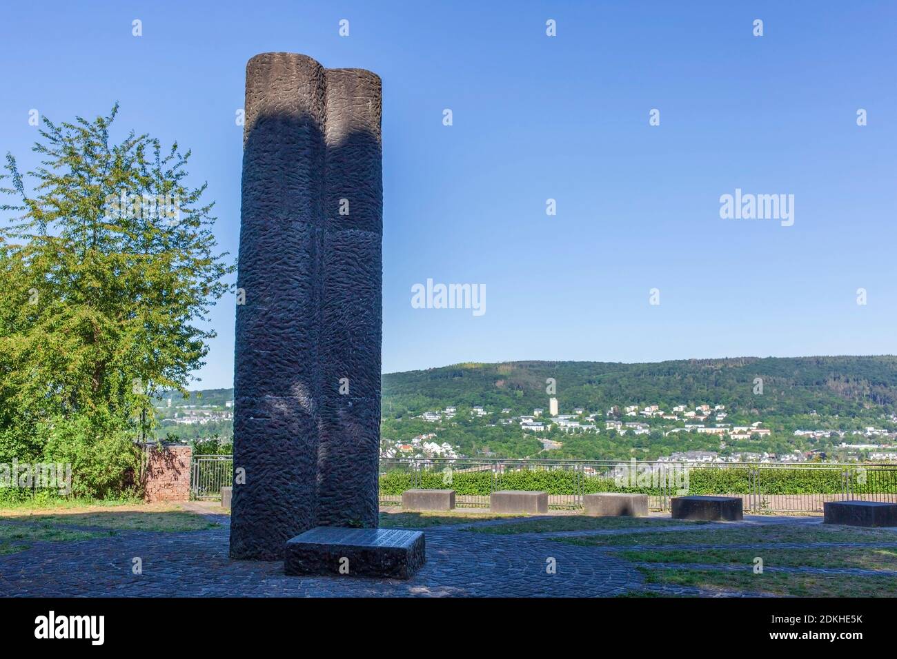 Rittersturzdenkmal, Blick vom Rittersturm auf das Rheintal, Koblenz, Rheinland-Pfalz, Deutschland, Europa Stockfoto