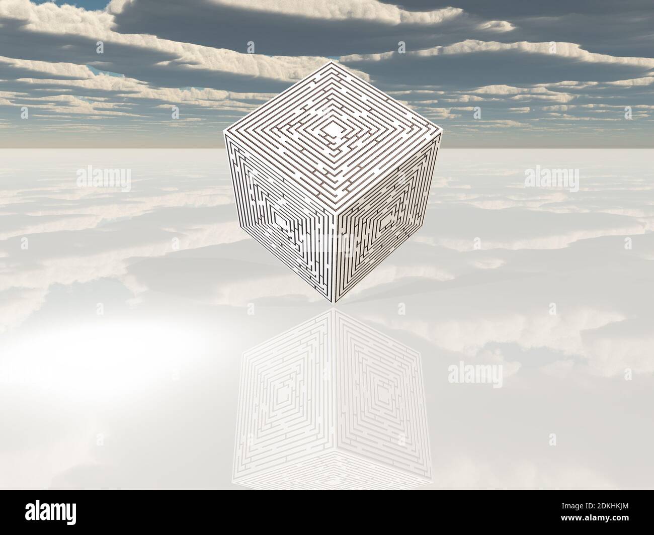Labyrinth Würfel in leere Landschaft. 3d-Rendering Stockfoto