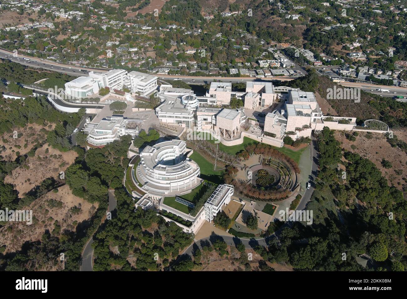 Eine Luftaufnahme des Getty Center, Dienstag, 15. Dezember 2020, in Los Angeles. Stockfoto