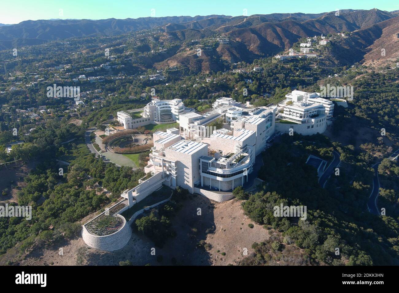 Eine Luftaufnahme des Getty Center, Dienstag, 15. Dezember 2020, in Los Angeles. Stockfoto