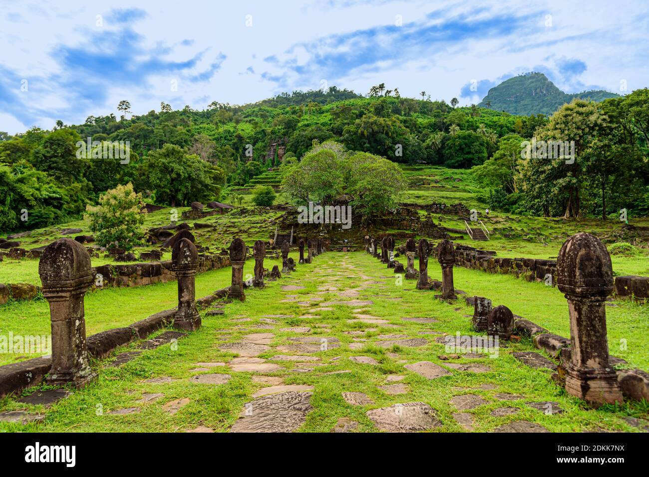 MwSt. Phou oder Wat Phu ist das UNESCO-Weltkulturerbe in der Provinz Champasak im Süden von Laos. Wat Phou Hindu-Tempel in der Provinz Champasak, Süden Stockfoto