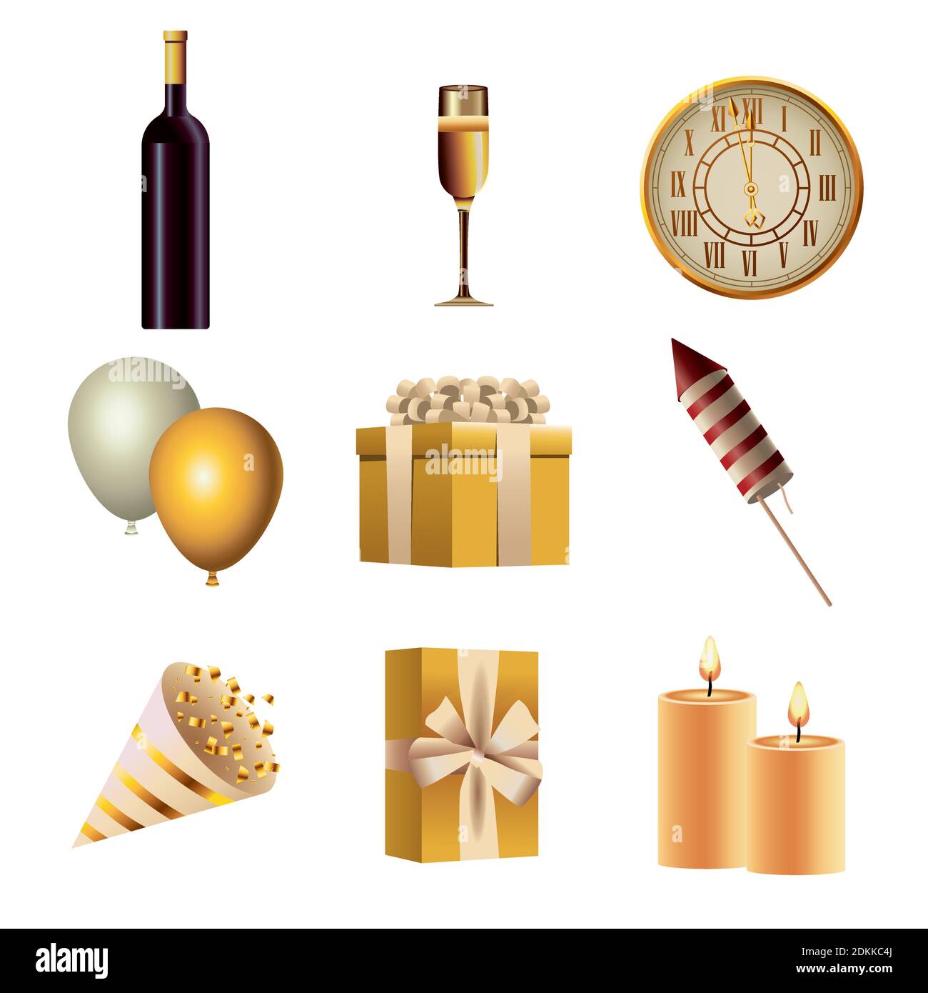 Bundle von neun glücklichen neuen Jahr Set Icons Vektor-Illustration Design Stock Vektor