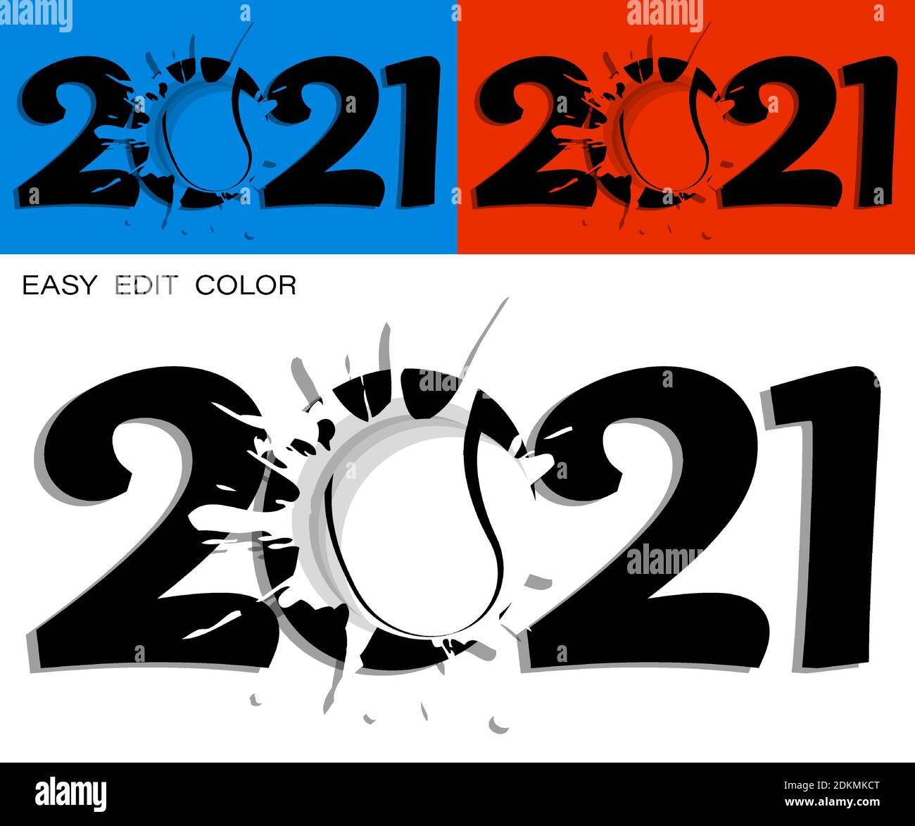 2021 im Gegensatz Tennis-Stil mit Ball und hellen Blot. Sportliches Design. Aktiver Lebensstil. Vektor auf weißem oder farbigem Hintergrund mit Spritzern Stock Vektor