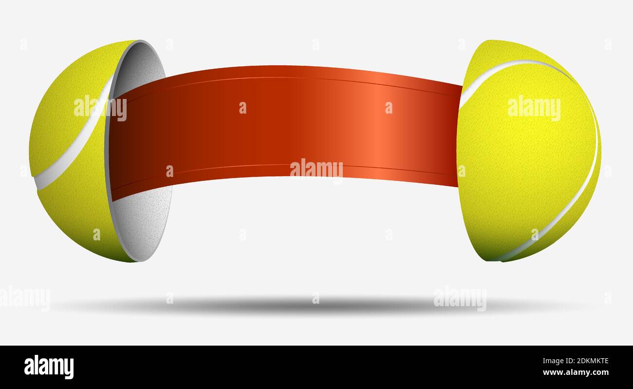 Tennisball Hälften mit rotem Band innen. Ball für die Wahl eines Gegners. Sport viel, Glück. Vektor Stock Vektor