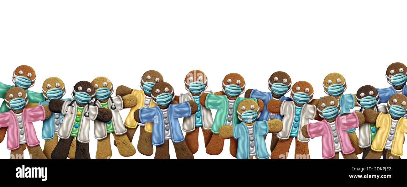 Medizinische Mitarbeiter Lebkuchen Cookies mit Arzt oder Krankenschwester und Gesundheit Arbeiter trägt eine Gesichtsmaske für die Gesundheit als ein wesentlicher Krankenhaus Leute backen Verkauf ein Stockfoto
