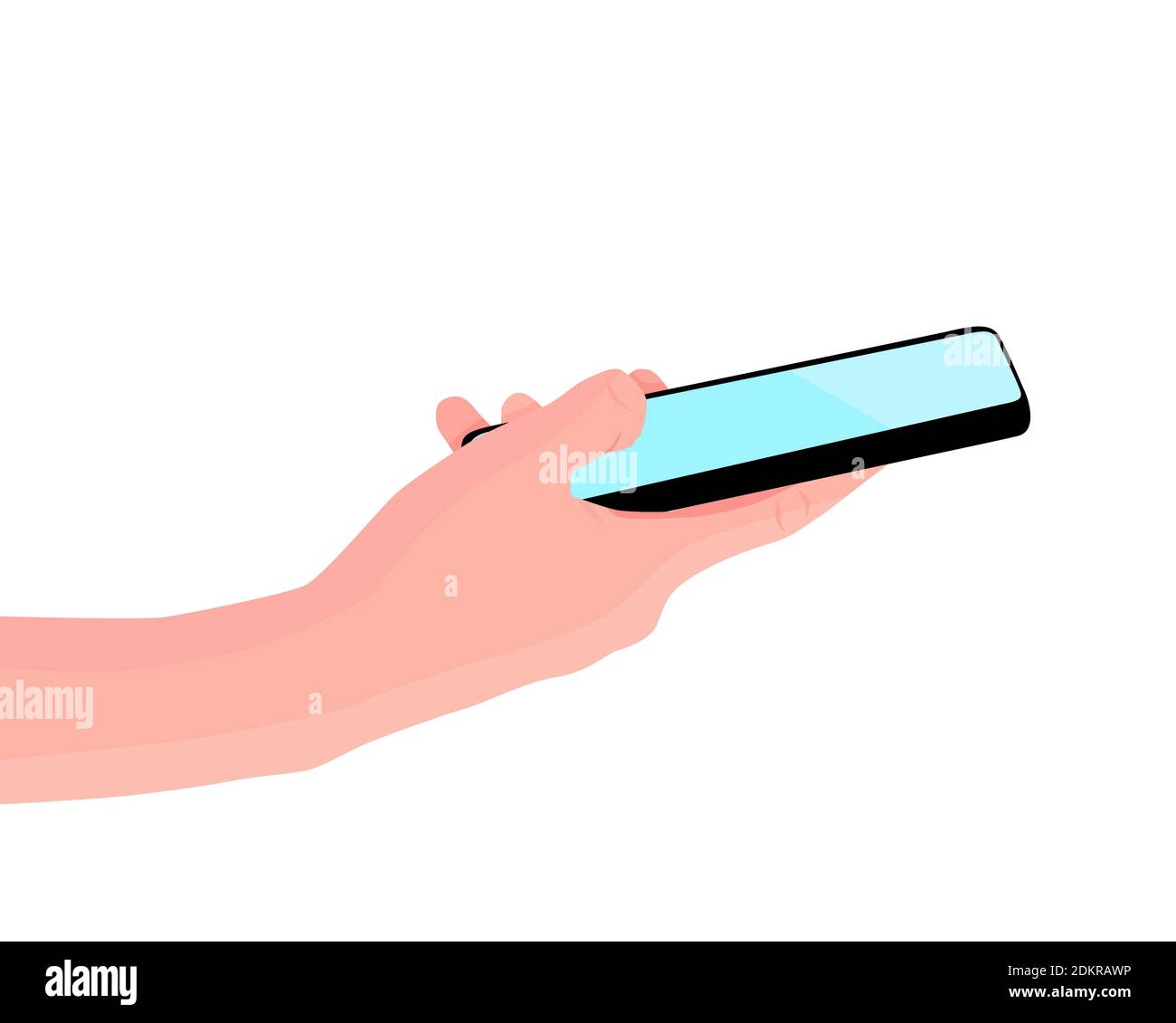 Handy in der Hand. Frau hält schwarzes Smartphone. Touchscreen mit dem Finger berühren. Platz für Text kopieren. Vektorgrafik, weißer Hintergrund Stock Vektor