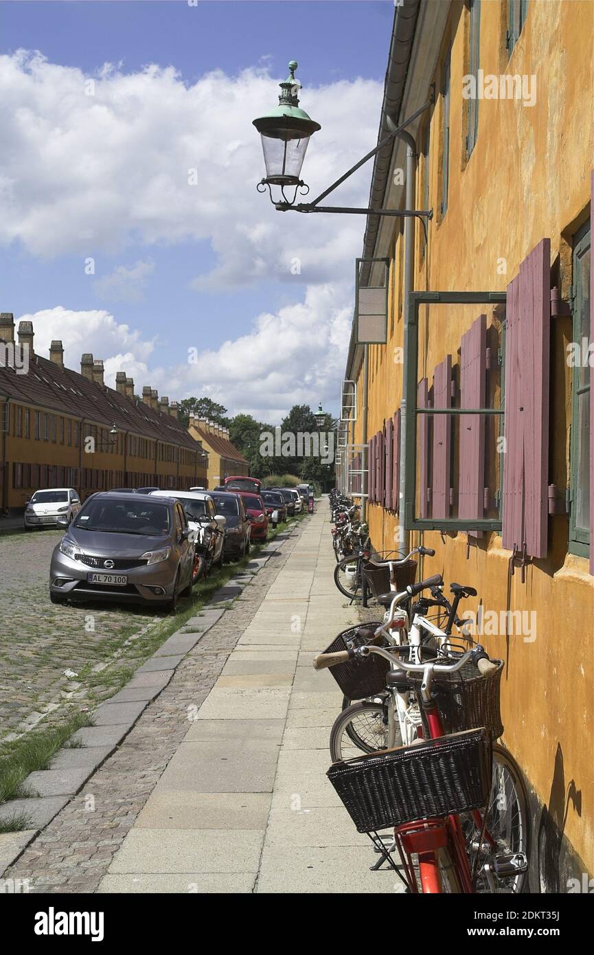 Kopenhagen, Kopenhagen, Dänemark, Dänemark; Nyboder - historisches Wohnviertel - ehemalige Kaserne. Historisches Wohnviertel - ehemalige Kaserne. Stockfoto