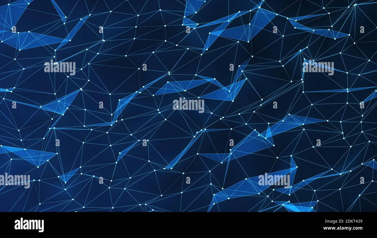 Abstrakte, 3D verbundene Punkte und Linien. Abstrakte Plexus Formen. Verbindung und Web-Konzept. Digital, Kommunikation und Technologie Hintergrund. Stockfoto