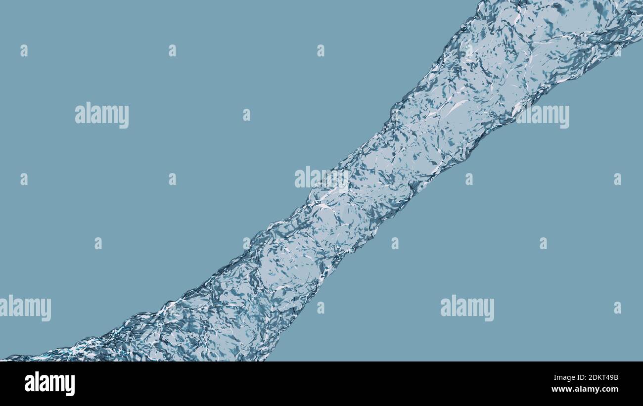 Schöne Hyper realistische reine und frisch fließendes Wasser mit schönen Umwelt Umgebungslicht Reflexionen und isoliert auf himmelblauen Hintergrund, 4k Stockfoto