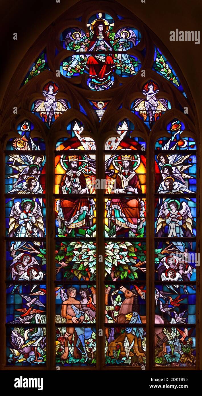 Paradies Adam und Eva ( St. John's Cathedral ('s-Hertogenbosch) Niederlande, Niederländisch, ( Glasmalerei ) Stockfoto