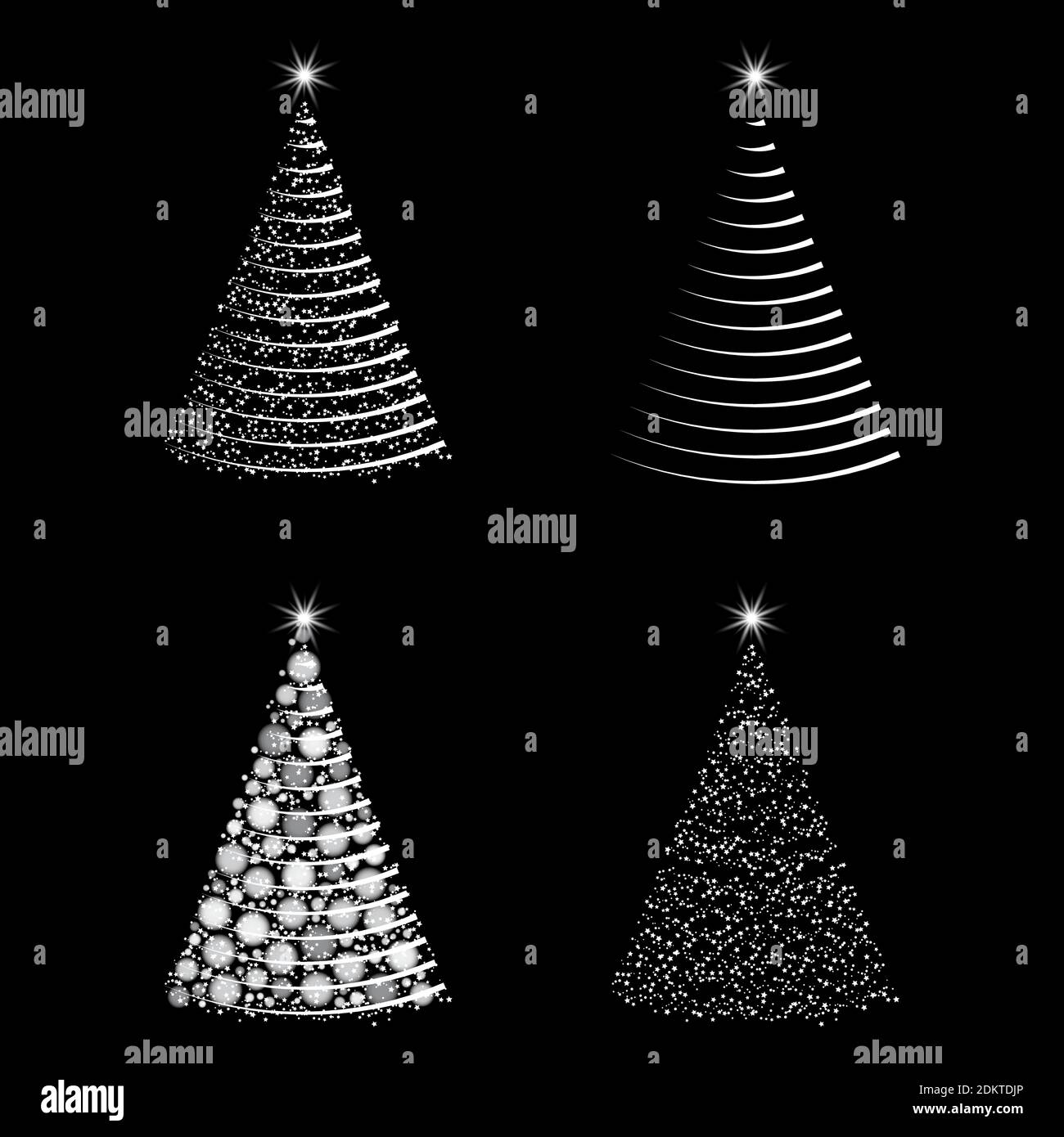 Beleuchteter weihnachtsbaum-Set. Glühender Tannenbaum mit weihnachtsbeleuchtung Kollektion. Abstraktes Urlaubssymbol mit Lichteffekt. Vorlagendesign für WIN Stock Vektor