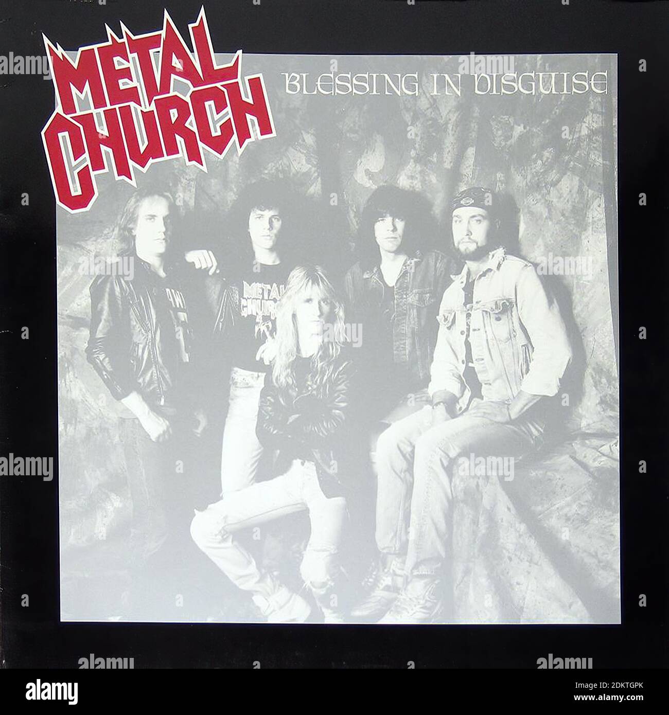 METAL CHURCH BLESSING IN DISGUISE LYRICS SHEET 12  LP - Vinyl-Schallplattencover Im Vintage-Stil Stockfoto