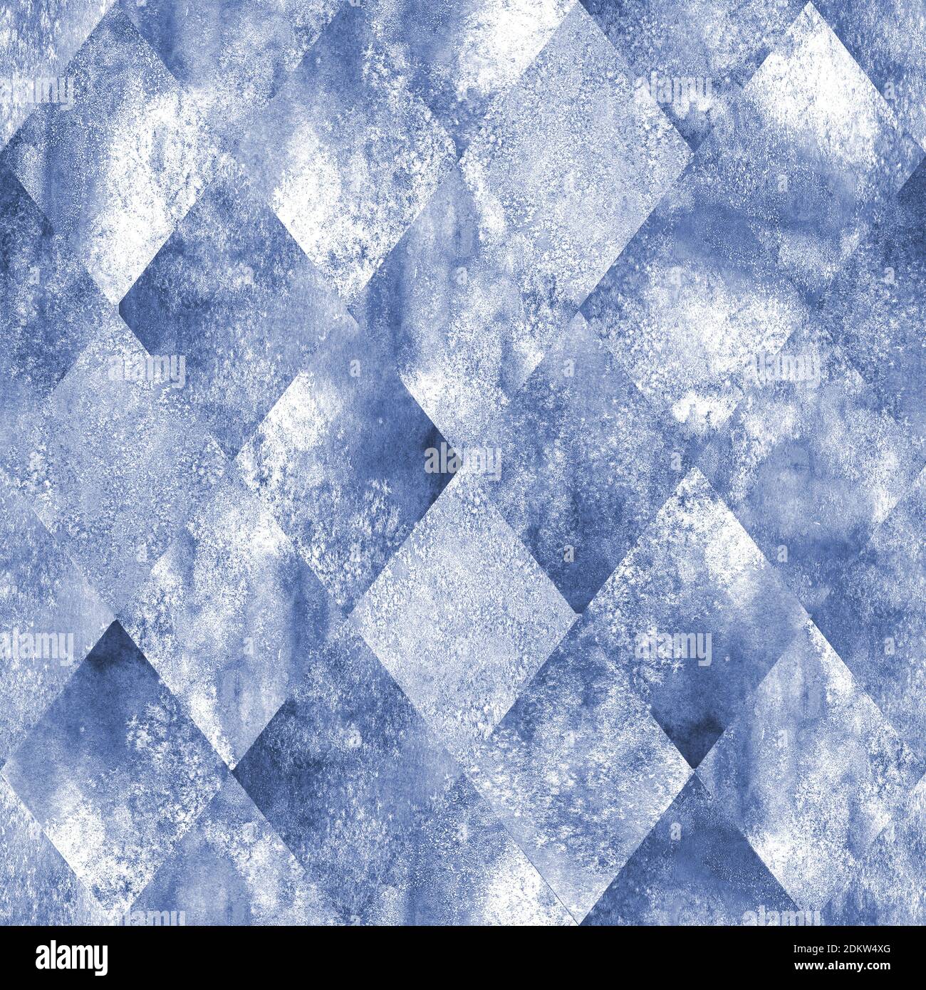 Aquarell argyle abstrakte geometrische Rautenformen Karo Nahtloses Muster. Aquarell handgezeichnete blaue Farbe Rhombus Textur Hintergrund. Drucken für te Stockfoto