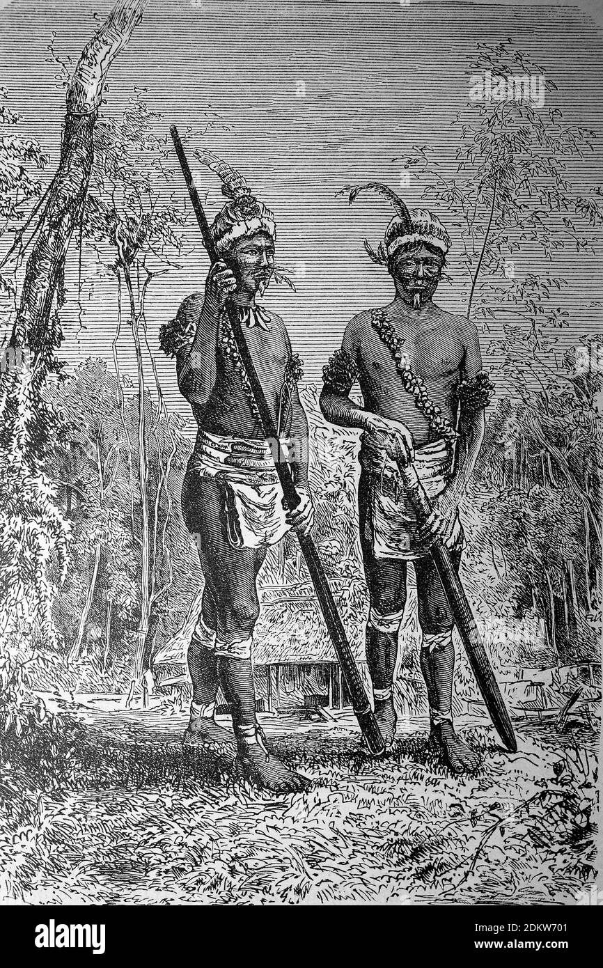 Indianer im Amazonasgebiet, Brasilien, um 1860 / Indianer im Amazonas Gebiet, Brasilien, um 1860, Historisch, historisch, digital verbesserte Reproduktion eines Originals aus dem 19. Jahrhundert / digitale Produktion einer Originalvorlage aus dem 19ten Jahrhundert. Jahrhundert Stockfoto