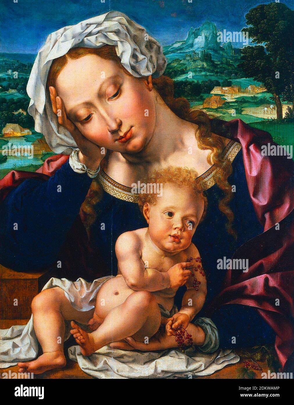 Jungfrau und Kind in einer Landschaft von Jan Gossaert, 1531 Stockfoto