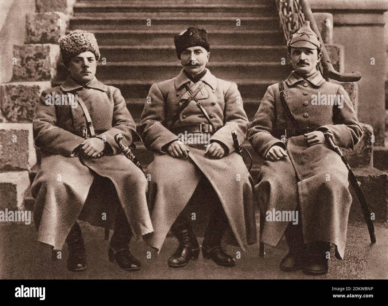 Revolutionsrat der 1. Kavallerie Rote Armee. Von links nach rechts: K. Woroschilow, S. Budyonny, E. Schtschadenko. 1919 Stockfoto