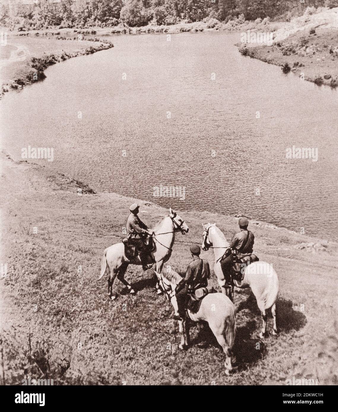 Rote Kavallerie der Roten Armee. 1920er bis 1930er Jahre. Aus sowjetischem Propagandabuch Stockfoto