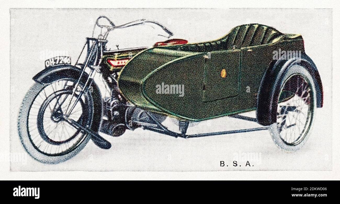 Antike Zigarettenkarten. 1920er Jahre. Lambert & Butler Zigaretten (Serie von Motorrädern). BSA Modell E Motorrad. Das BSA Model E war ein britischer V-Twin mot Stockfoto