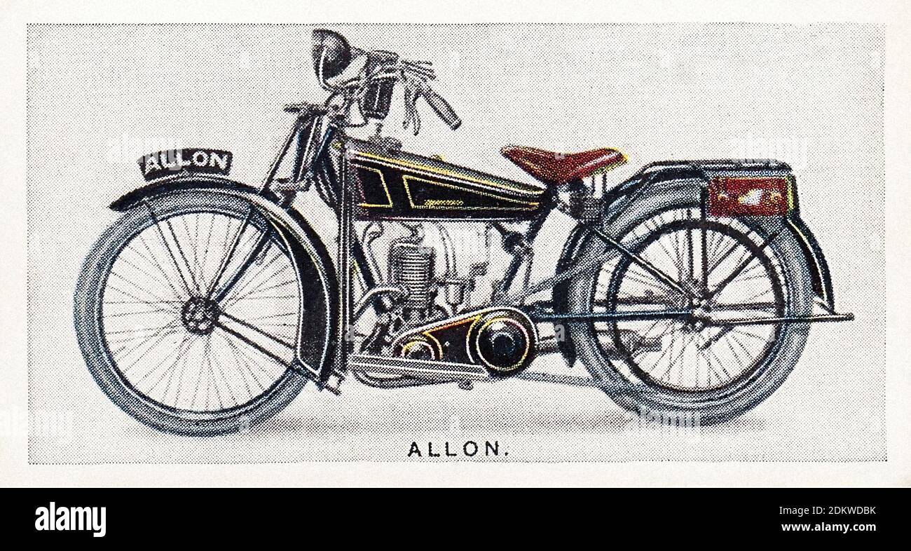 Antike Zigarettenkarten. 1920er Jahre. Lambert & Butler Zigaretten (Serie von Motorrädern). Alldays & Onions Allon Motorrad. Alldays & Onions war ein Engli Stockfoto
