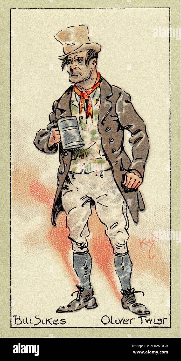 Antike Zigarettenkarten. Spieler Zigaretten (Serie Charaktere von Dickens ). Bill Sykes, Oliver Twist. England. Kunstwerk von 'Kyd' (Joseph Clayton Cl Stockfoto