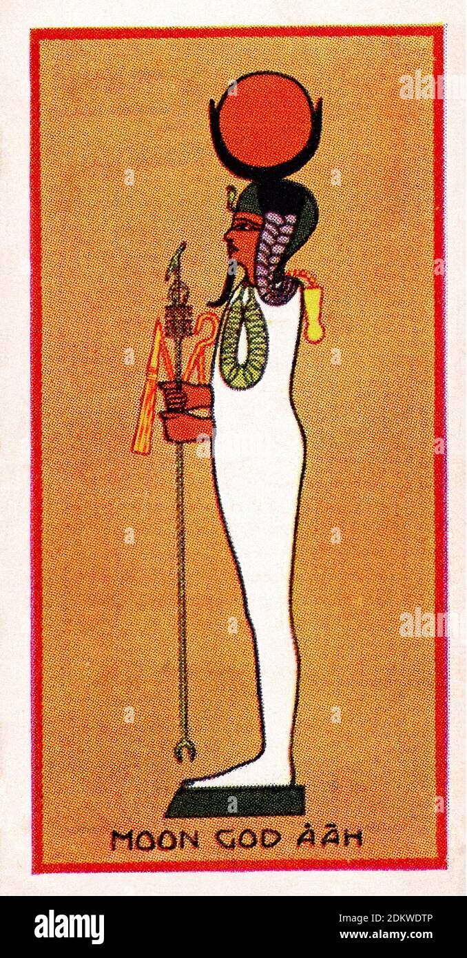 Antike Zigarettenkarten. Henly & Watkins Zigaretten (Serie Ancient Egyptian Gods). Der Mondgott Iah (Aah). 1924 IAH ist eine lunare Gottheit im alten Egyp Stockfoto