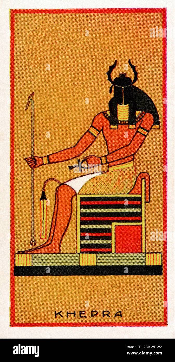 Antike Zigarettenkarten. Henly & Watkins Zigaretten (Serie Ancient Egyptian Gods). Khepri (Khepra), gott der aufgehenden oder Morgensonne. 1924 Khepri (E Stockfoto