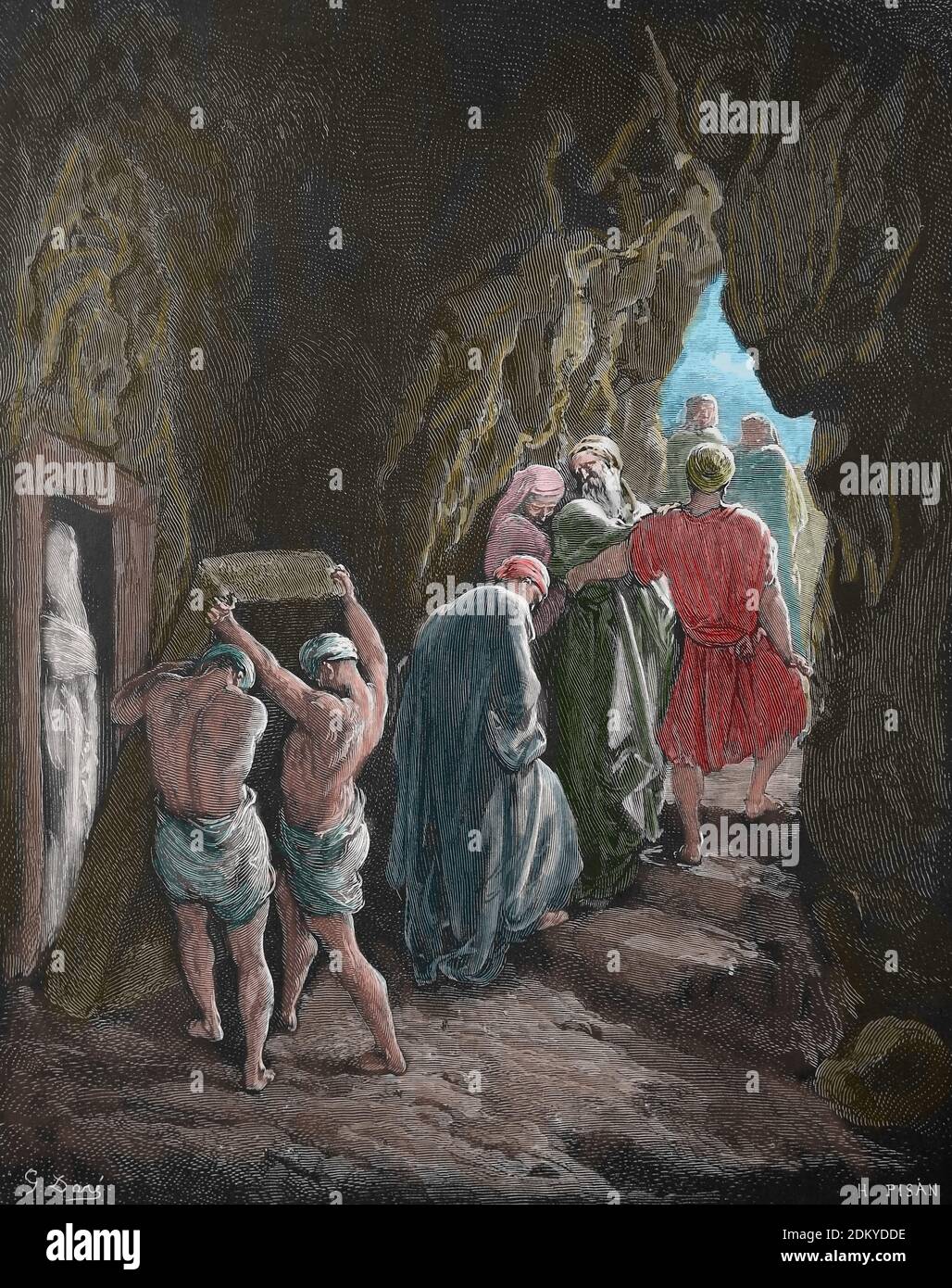 Altes Testament. Das Begräbnis von Sarah. Genesis 23. Gravur von Gustave Dore (1832-1883). Stockfoto