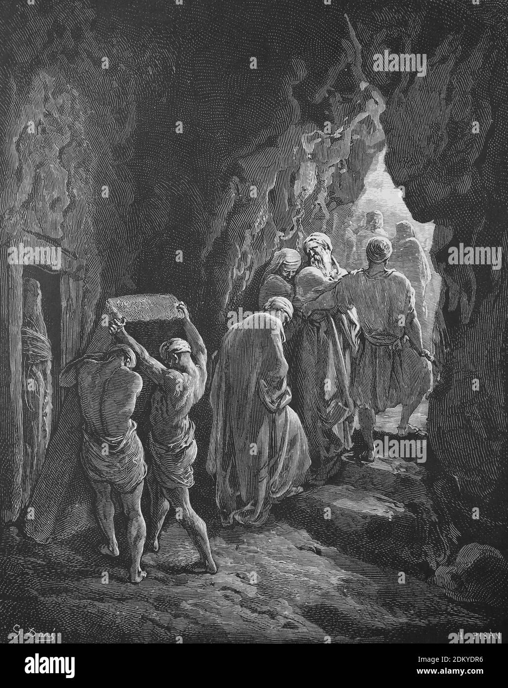 Altes Testament. Das Begräbnis von Sarah. Genesis 23. Gravur von Gustave Dore (1832-1883). Stockfoto