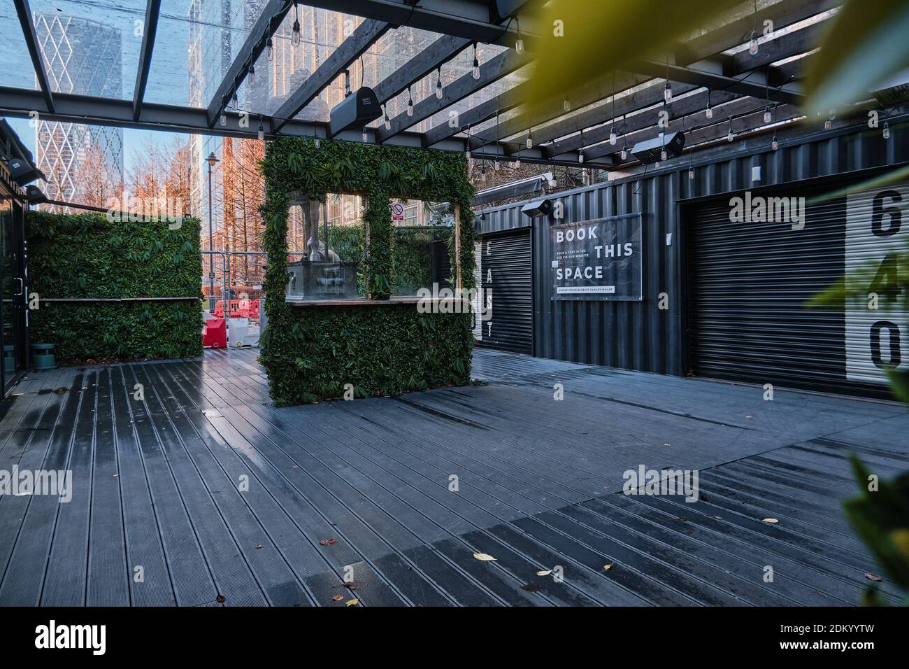 640 East Bar, Canary Wharf, geschlossen wegen Covid-19 Sperre, London, UK, 15. Dezember 2020 Stockfoto