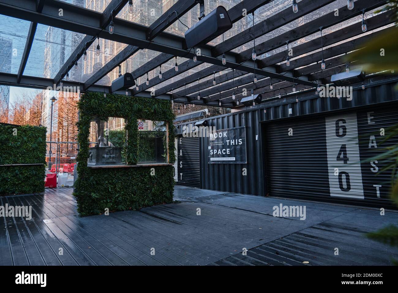 640 East Bar, Canary Wharf, geschlossen wegen Covid-19 Sperre, London, UK, 15. Dezember 2020 Stockfoto