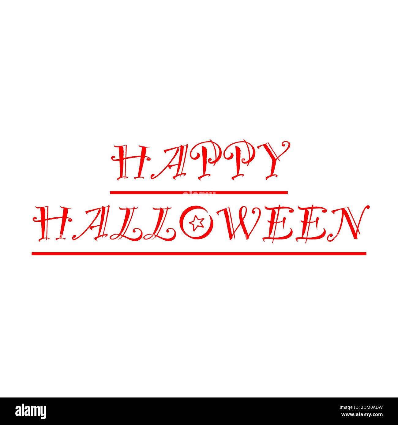 Eine Einladungskarte „Happy Halloween“ in einer Vintage-Schrift Mit roten Buchstaben auf weißem Hintergrund Stockfoto