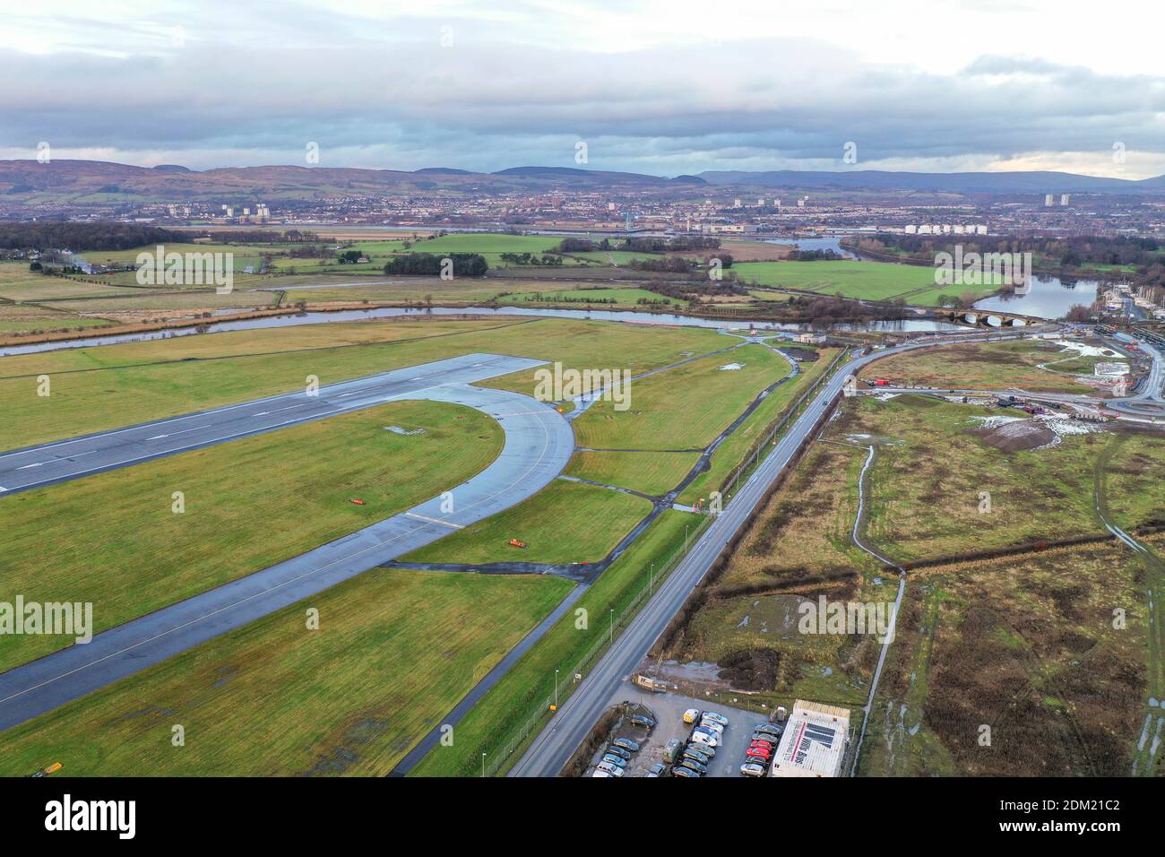 Luftdrohnenansicht des Glasgow Airport Stockfoto