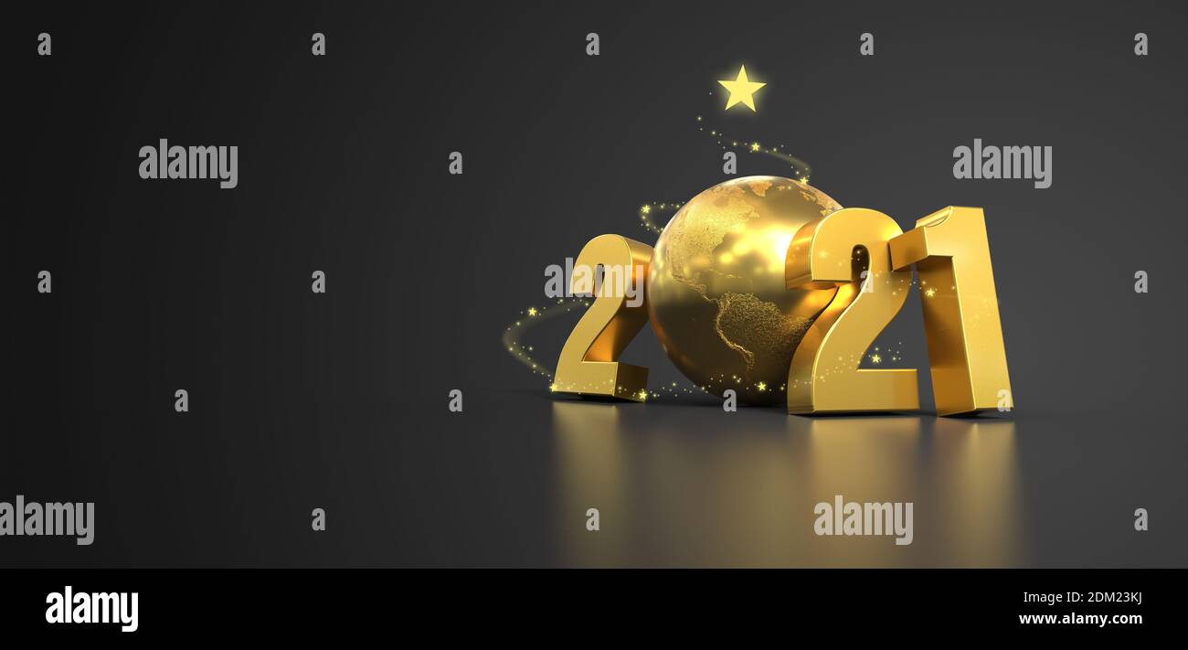 2021 Grußkarte Hintergrund grau und Gold - 3D-Rendering Stockfoto