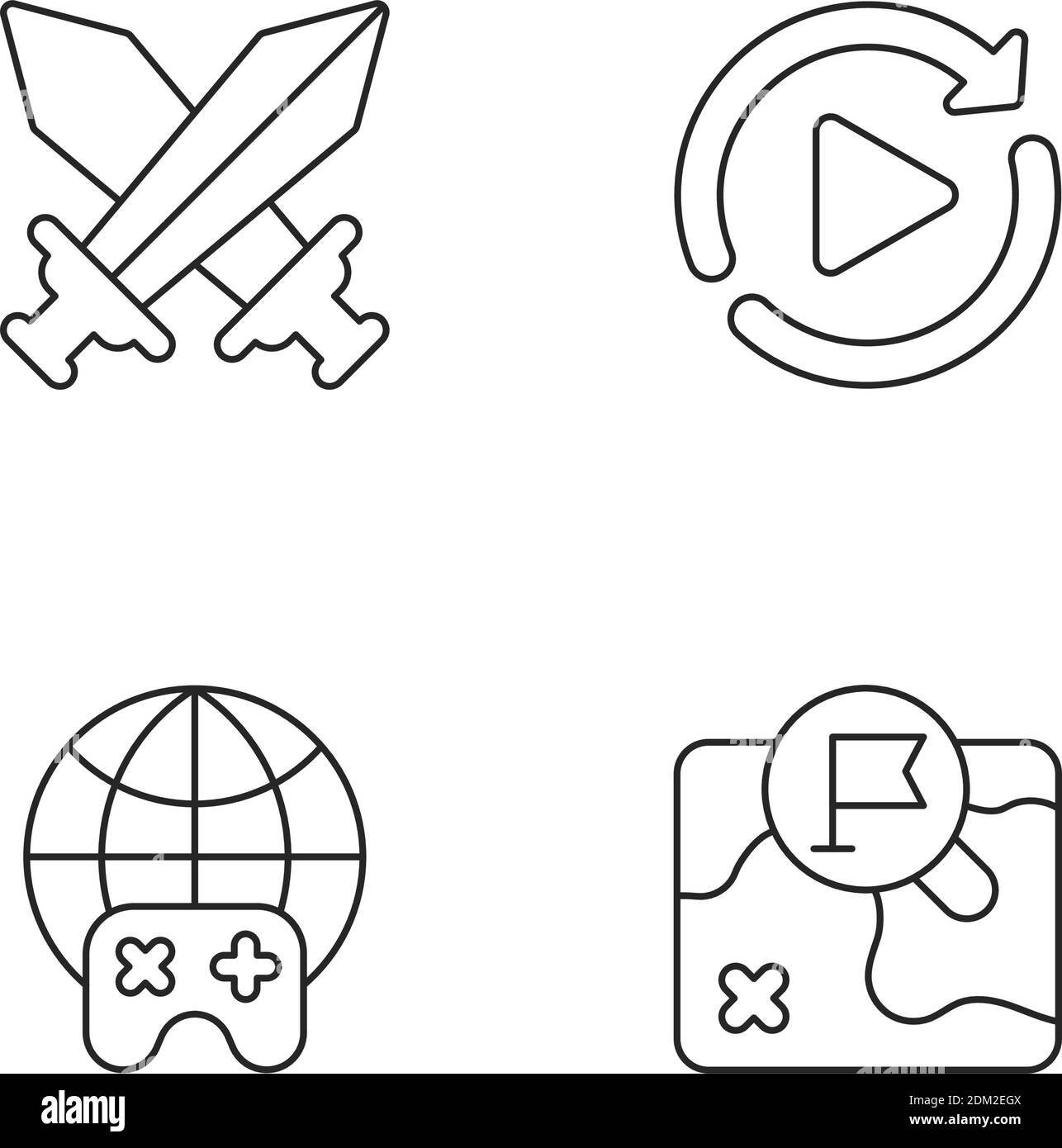 Virtuelle Unterhaltung lineare Symbole gesetzt Stock Vektor