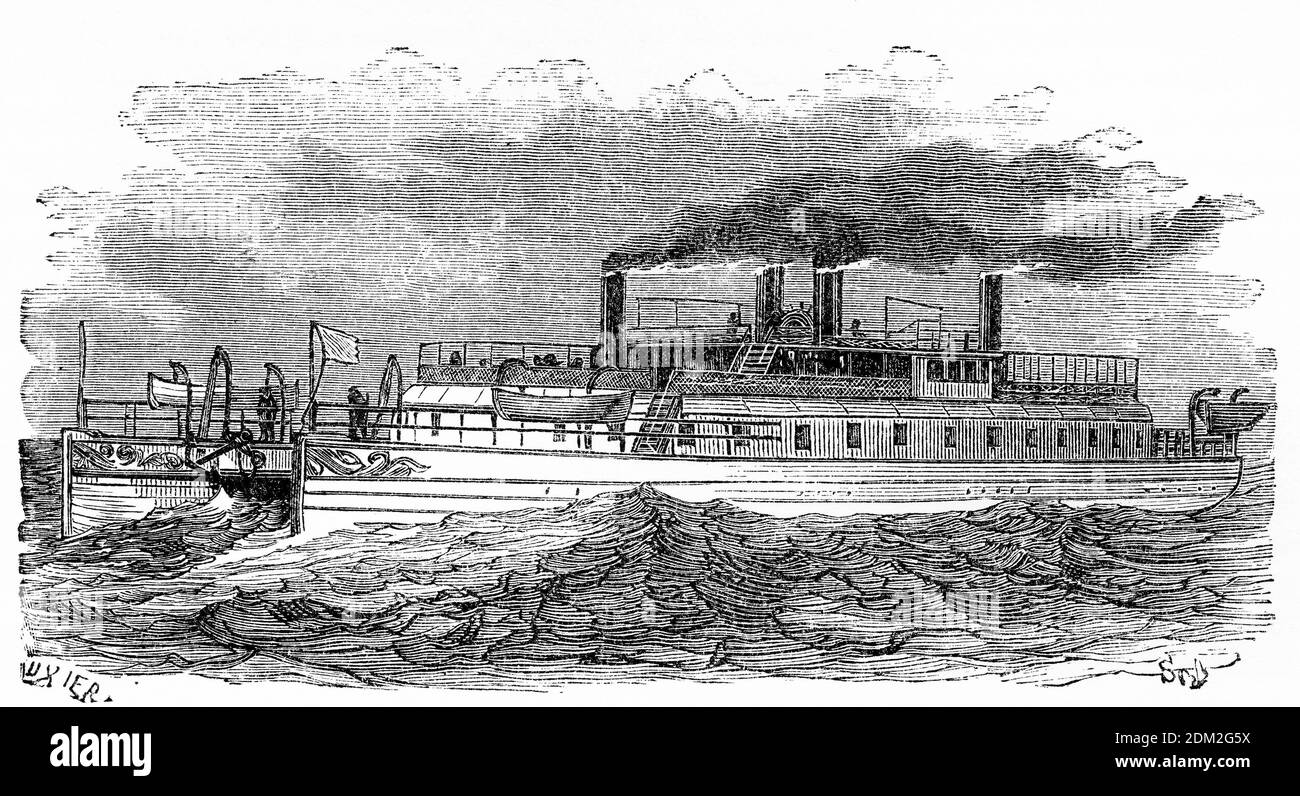 Gravur des Castalia, einem 1,533 BRT Doppelhulldampfer, der 1874 von der Thames Ironworks and Shipbuilding Company, Leamouth, London für die English Channel Steamship Company gebaut wurde. Sie wurde 1878 von der London, Chatham und Dover Railway (LCDR) erworben, war aber schon damals aufgelegt worden und wurde nicht vom LCDR betrieben. 1883 wurde sie an das Metropolitan Asylums Board verkauft und in ein Spitalschiff umgewandelt. Sie diente bis 1904 und wurde 1905 verschrottet. (wikipedia) Stockfoto