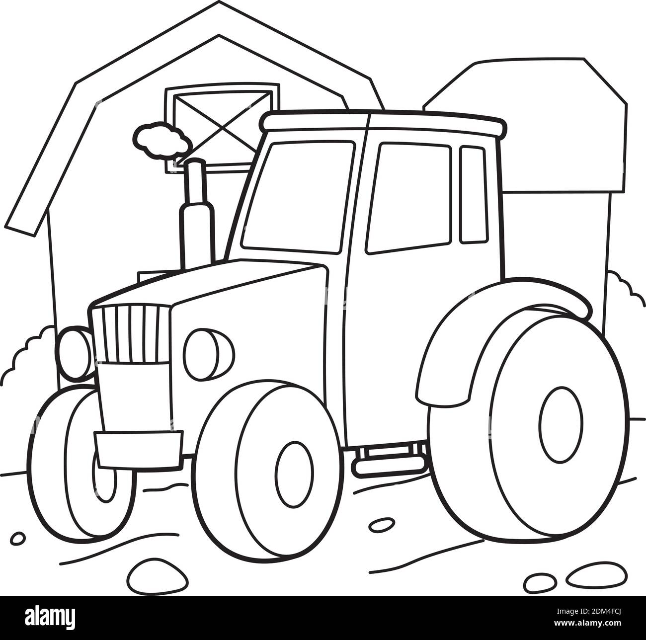 cartoon-traktor-mit-anh-nger-clipart-schwarzwei-stockfotos-und-bilder