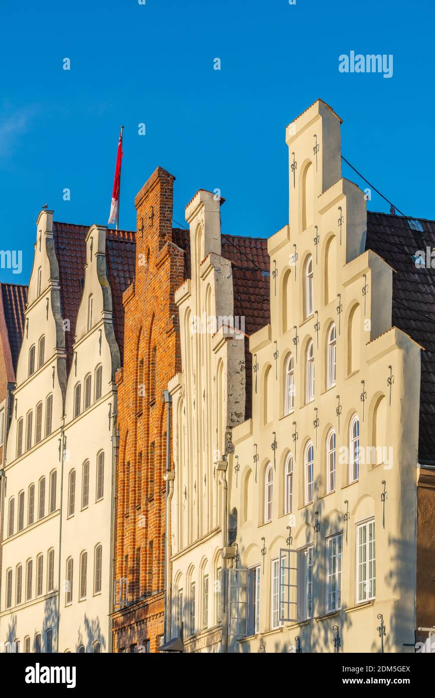 An der Obertrave, eine beliebte Travenstraße, Hansestadt Lübeck, UNESCO-Weltkulturerbe, Schleswig-Holstein, Norddeutschland, Europa Stockfoto