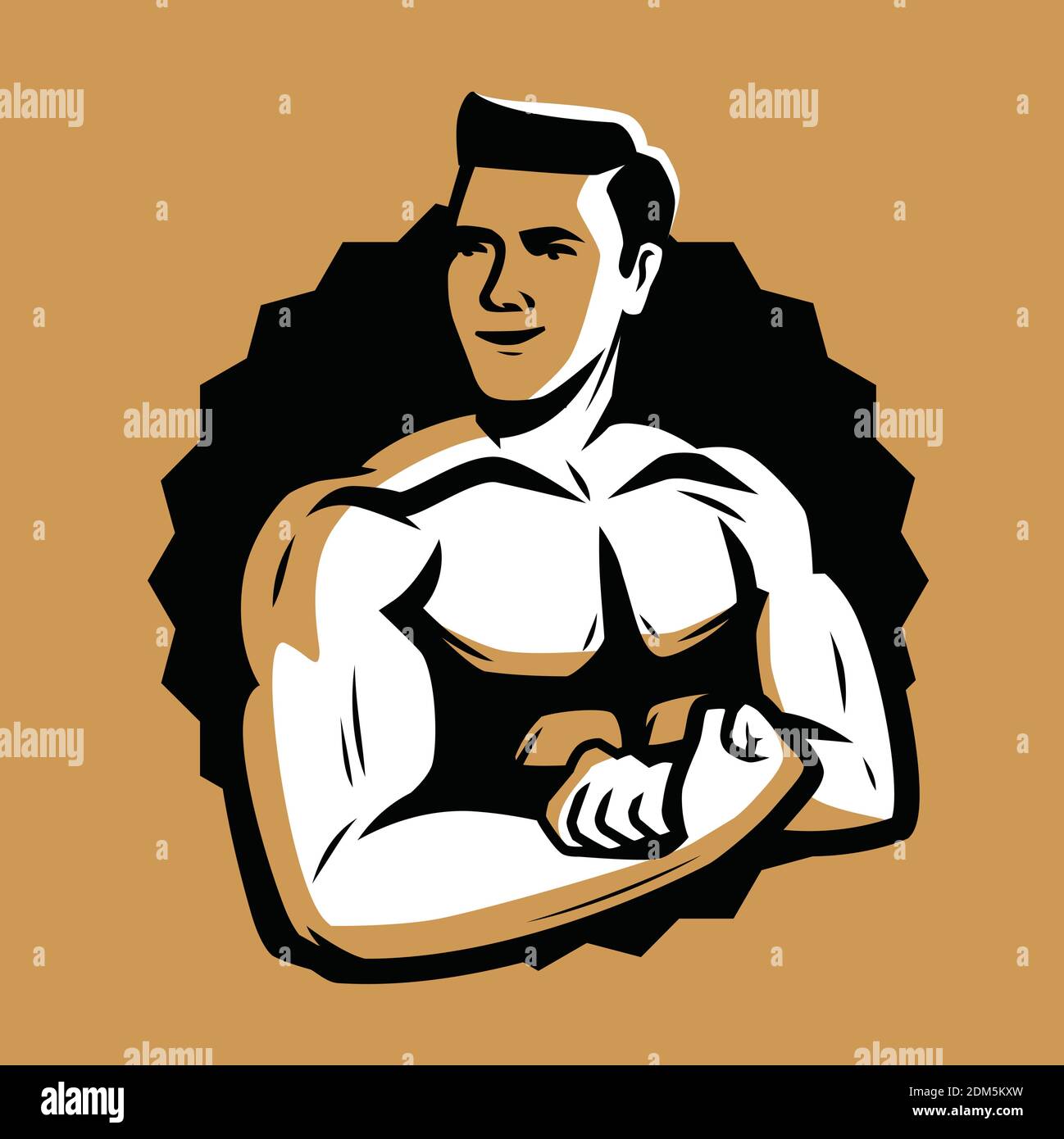 Starker und muskulöser Bodybuilder. Bodybuilding Emblem Vektorgrafik Stock Vektor