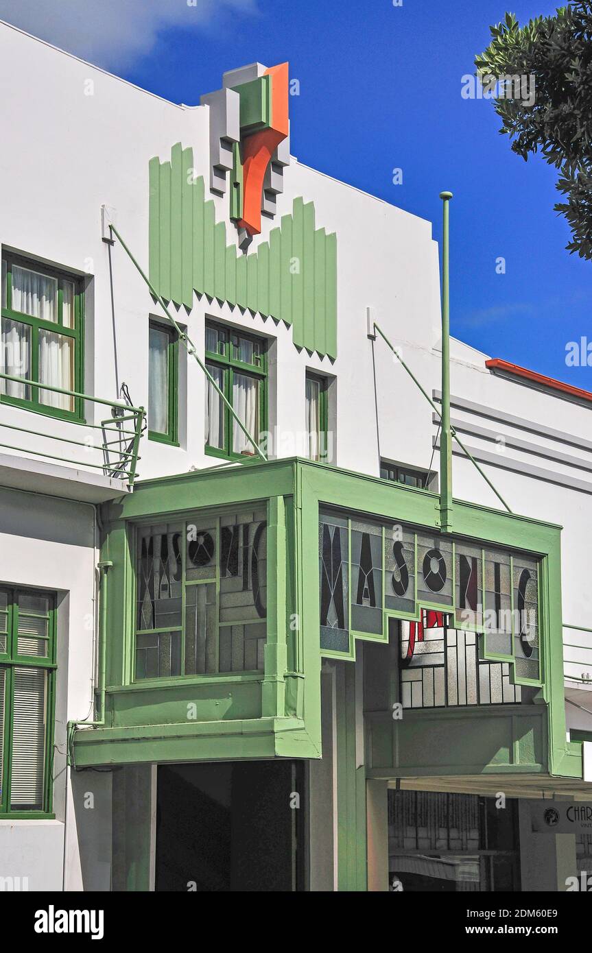 Die Art-Deco-Freimaurer Hotelgebäude, Tennyson Street, Napier, Hawkes Bay, North Island, Neuseeland Stockfoto