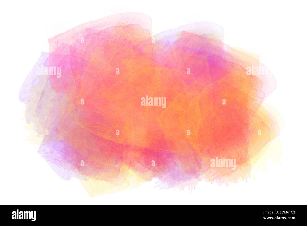 Lebhaftes Gelb, Orange und Rosa abstrakt Aquarell Wolke Splash auf weißem Hintergrund. Computergeneriertes Bild. Stockfoto