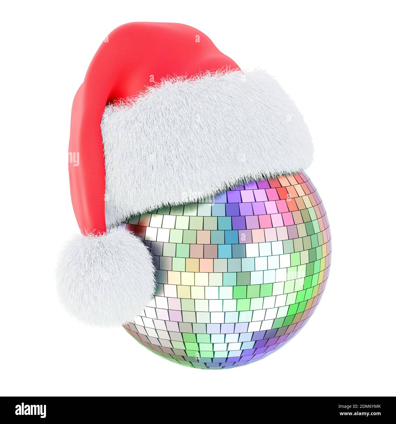 Weihnachtsfeier Konzept. Spiegel Disco Ball mit roten Santa Hut,  3D-Rendering isoliert auf weißem Hintergrund Stockfotografie - Alamy
