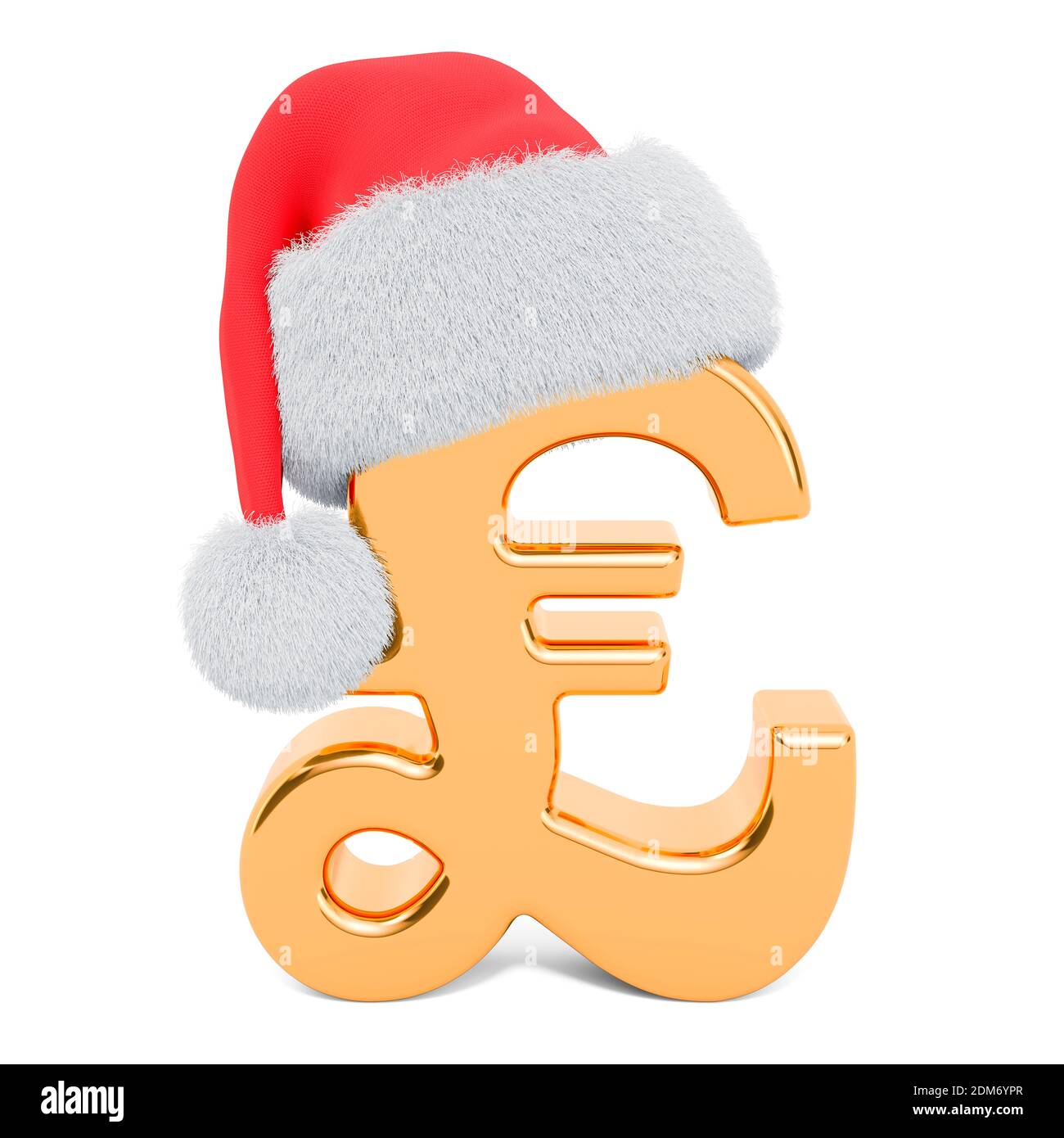 Pfund Sterling Symbol mit Weihnachtsmann roten Weihnachtsmütze. 3D-Rendering auf weißem Hintergrund isoliert Stockfoto