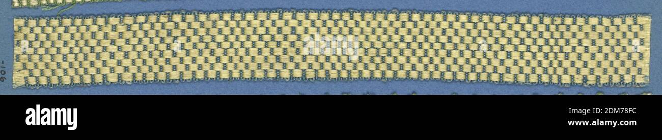 Trimming, Medium: Seidentechnik: Gewebt, Trimmfragment mit tan und grün diagonalen Linien angeordnet, um Chevrons auf weißem Grund zu bilden; Picot Kanten., Frankreich, 19. Jahrhundert, Besatz, Trimming Stockfoto