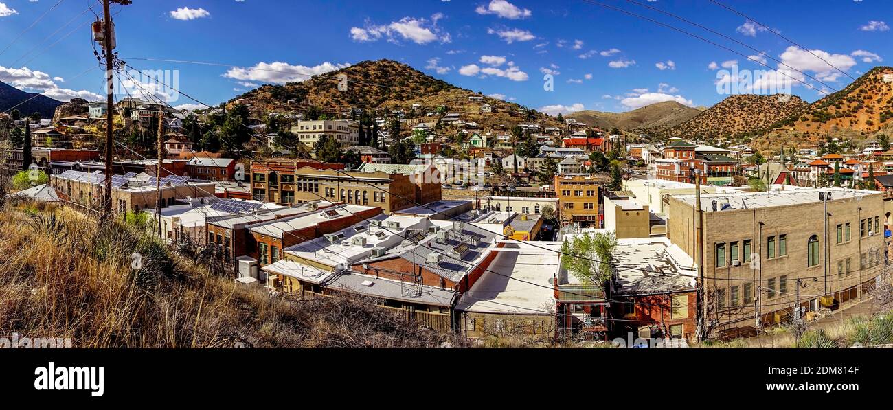 Bisbee, Arizona, überblickt die historische Bergbaustadt Stockfoto