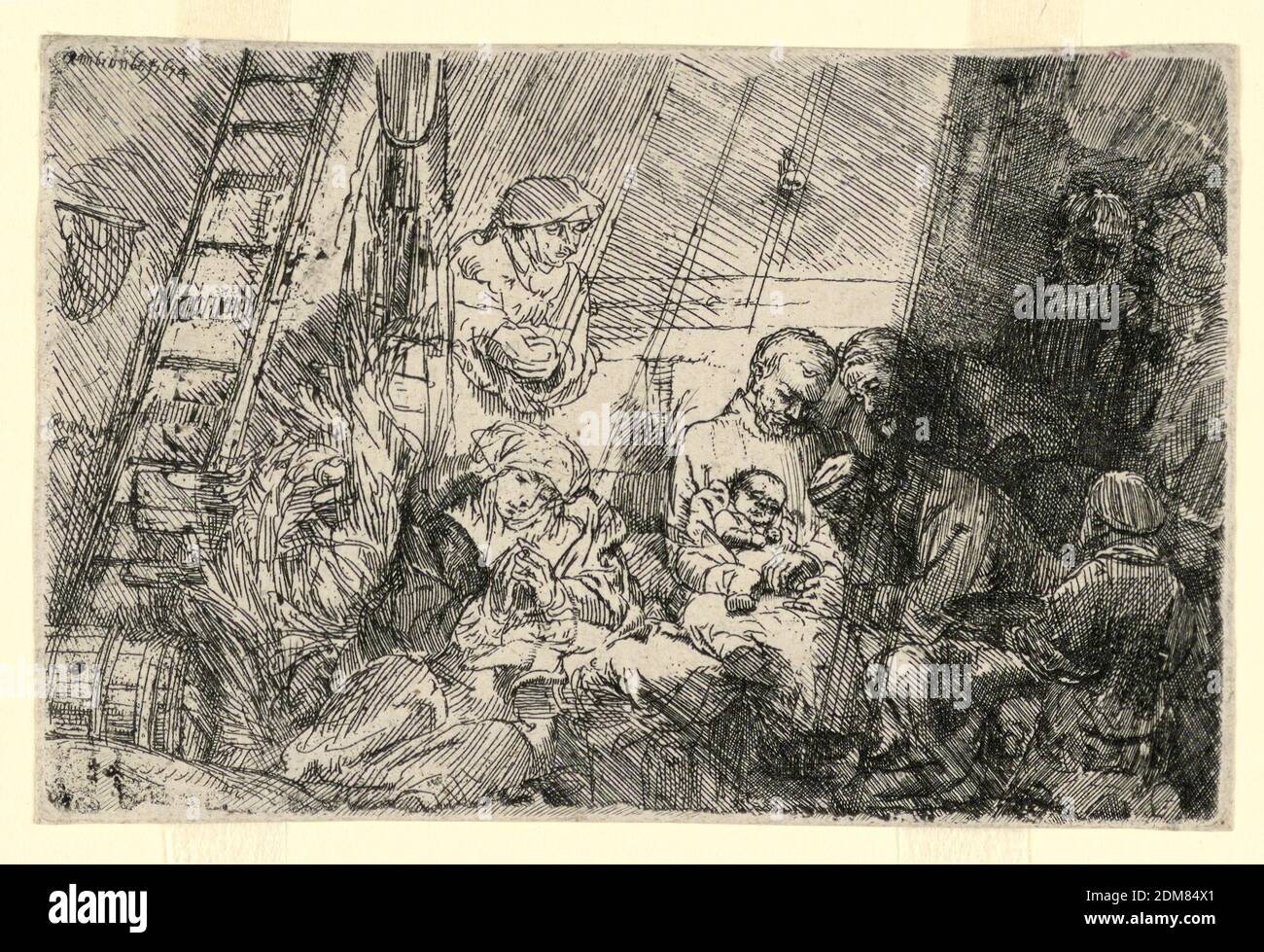 Die Beschneidung im Stall, Rembrandt Harmensz van Rijn, holländisch, 1606–1669, Radierung auf cremeweißem Papier, Niederlande, 1654, Abbildungen, Druck Stockfoto