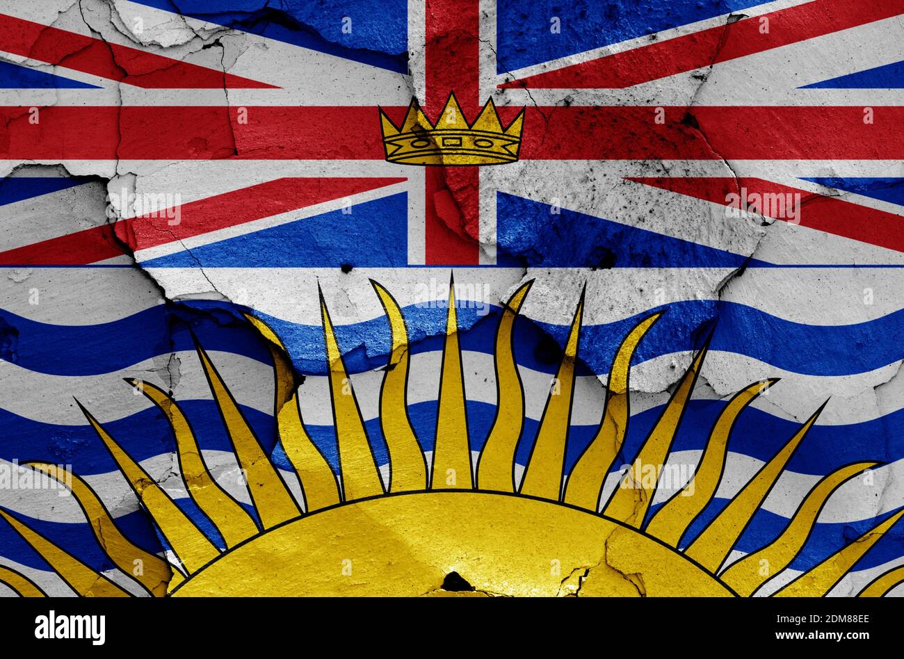Flagge von British Columbia auf rissige Wand gemalt Stockfoto